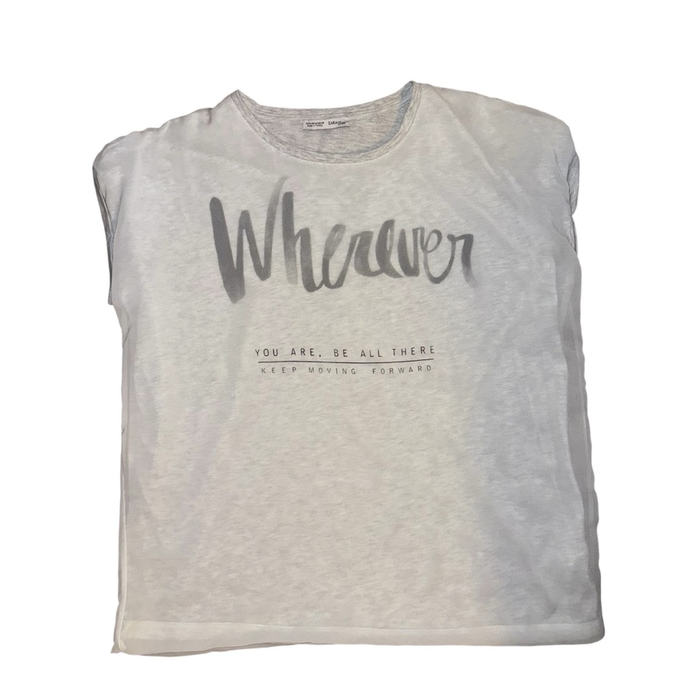 Zara Gray T-Shirt with Sheer Layer - Picture 2 of 11